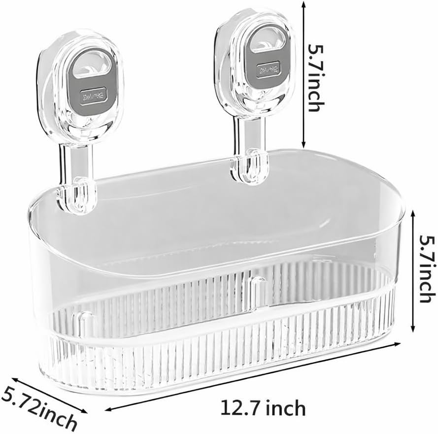 No-Drill Bathroom Suction Storage Box, Removable No Drill Bathroom Suction Storage Box with Drain Holes, Shower Caddy Suction Cup, Large Capacity & Strong Load-Bearing (White+Gold)