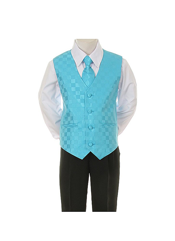 6-Piece Formal Boy's Black Suit Aqua Vest Tie - Size 14