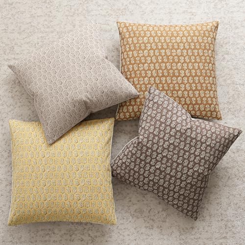 Image of Foindtower Set of 2 Decorative Neutral Floral Print Throw Pillow Covers Vintage Accent Farmhouse Cushion Covers Boho Home Decor For Sofa Couch Chair Bedroom Living Room Outdoor,20x20 Inch,Light Yellow