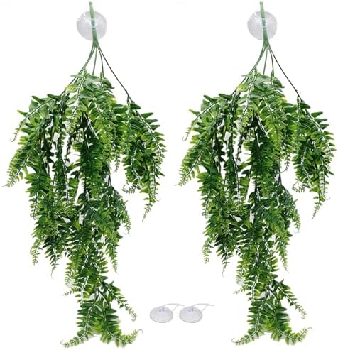 MEPHAN 2pcs Reptile Plants for Bearded Draded Tank Accessories, Terrarium Plants Artificial Decor for Snake Cage, Fake Plant for Leopard Gecko Habitat, Lizard Chameleon Ball Pythons (Group B2)