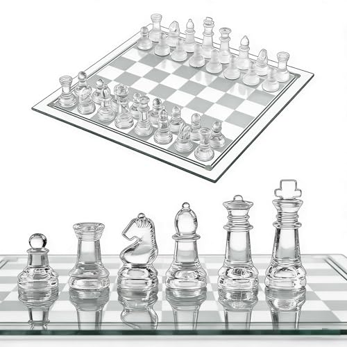 Jeu d'échecs de voyage portable 25 cm en verre pour des vacances en famille