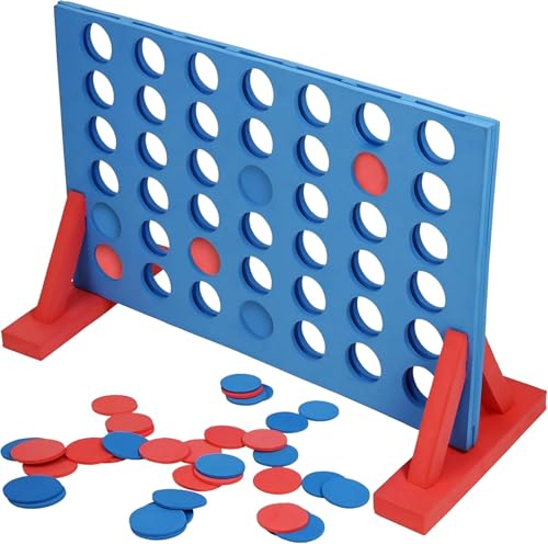 Giant 4 in a Row Garden Game - Large Outdoor Indoor Family Lawn Game for Kids & Adults - EVA Foam Party Wedding Game Set with 42 Red & Blue Counters Freestanding 70cm - Image 2