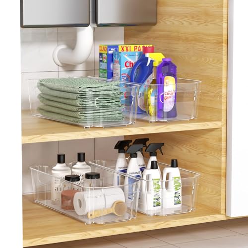 Image of Clear Fridge Organizer, Refrigerator Organizer Bins with Handle, Freezer, Kitchen Cabinet, Pantry Organization, BPA Free Fridge Organizers (12.4 inch 2 Pack)