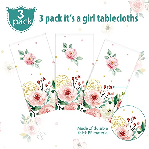 Pajean Floral Baby Shower Supplies It's A Girl Boy Baby Shower Party Tablecloths Girls Boy Flowers Table Cover For Kids Baby Girls Shower Birthday Party Decorations (Girl, 3 Pack) #TOP3