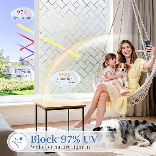 Image of Coavas Frosted Window Privacy Film Static Cling Non-Adhesive for Glass Windows, Heat Control UV Blocking Sun Blocking Anti Glare, Day and Night Bathroom Home Office Cover, 35.4 inchx78.7 inch