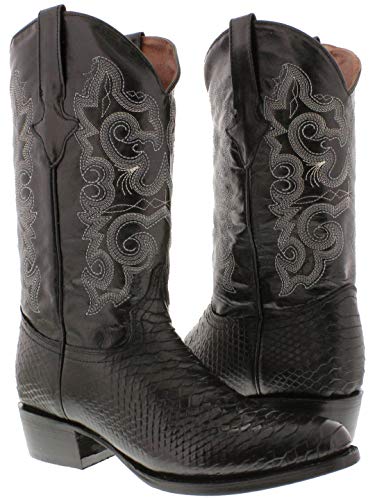 Texas Legacy Mens Black Western Leather Cowboy Boots Snake Python Print Round2