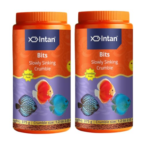 Image of Fisherman'S Intan Bits Slow Sinking Crushable Crumble Fish Food | Crumble for Discus, Danios, Barbs & Rainbows Fish | Jumbo Pack 315 Gm Each, Crumble Size 1.2 to 2.0 mm Dia, Pack of 2
