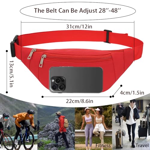Bauchtasche Gürteltasche Hüfttasche für Herren Damen Wasserdicht Stylisch Nylon Unisex Bum Waist Fanny Pack für Outdoor Sport Reise Wandern Hundetraining (Rot)