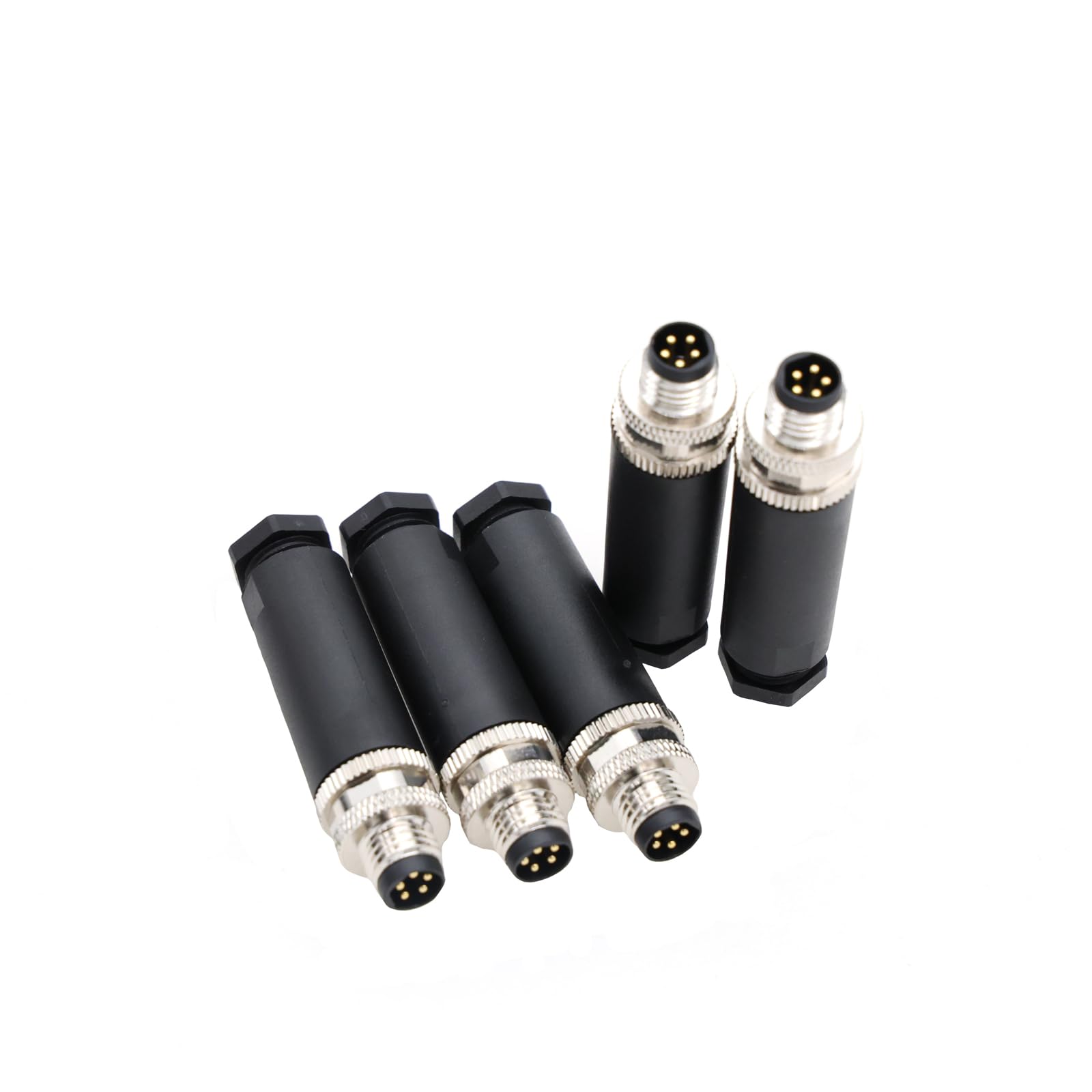 ZBLZGP M8 B-Code 5 Pin Waterproof Connector Straight Male Aviation Plug Screw Solder Threaded Coupling Sensor Connector 5Pack