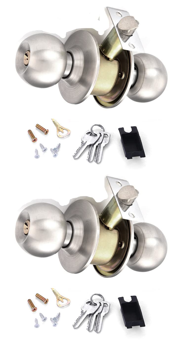 MLD STA003 Cylindrical Locks Tubular Lock Backset Doors with 3 Keys (Stainless Steel 202,Colour- Silver Matte) Pack of -2