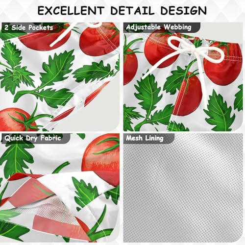 DOMIKING Tomato Leaves White Boys' Board Shorts Quick Dry Toddler Swim Shorts with Mesh Lining for Swimming Hiking Adjustable Waist 3T3