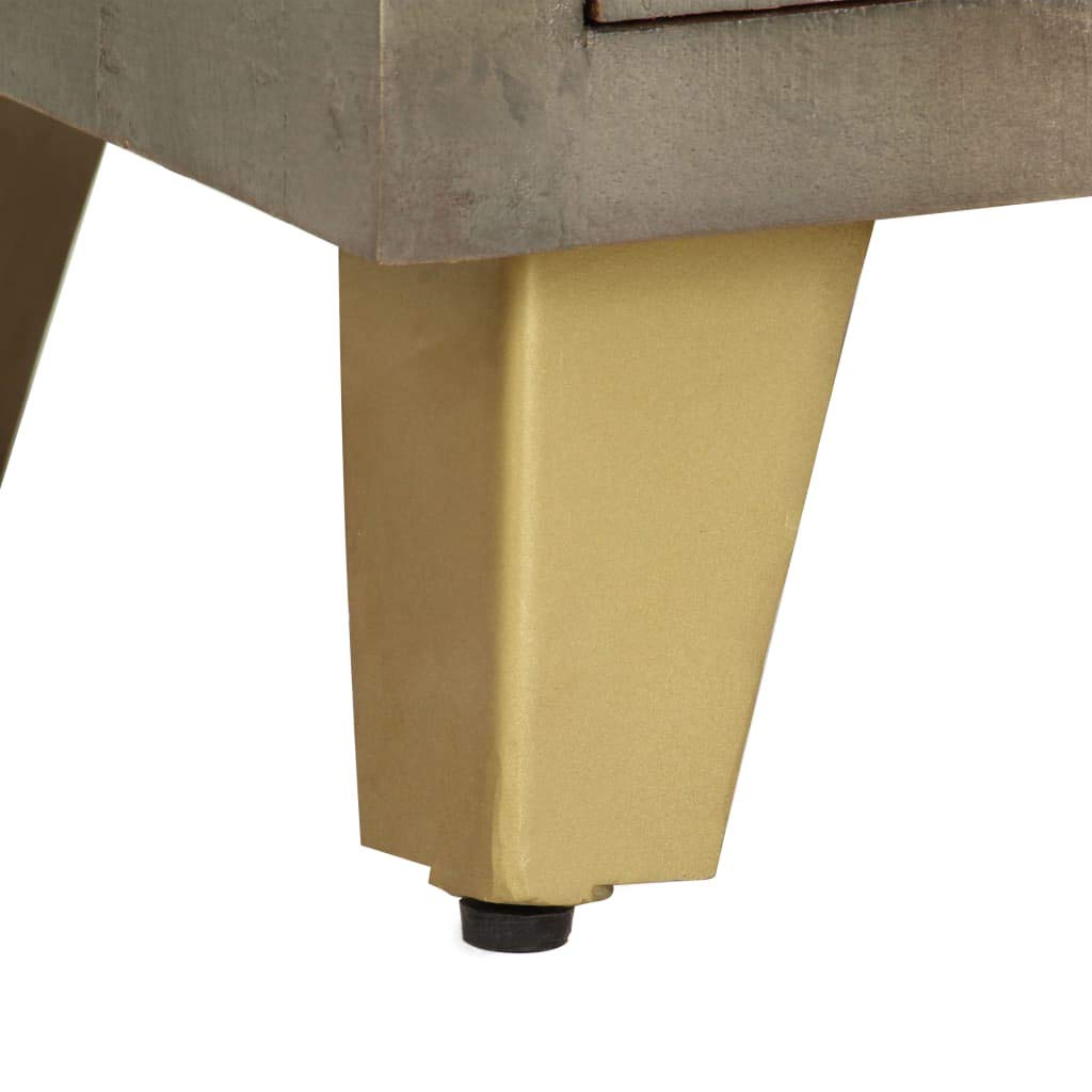 Hothingwell Mobile TV in legno massiccio di mango, 110 x 30 x 48 cm, colore: Grigio | 2 porte, 2 ripiani, gambe in acciaio ottone, archiviazione DVD e console