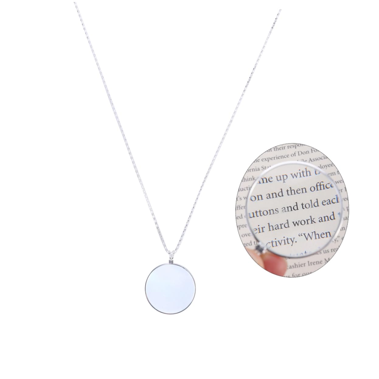 GOOHOCHY Optical Pendant Magnifier Necklace with Glass Lens Silver Magnifying Glass Jewelry for Reading Inspection and Precision Work Compact Visual Aid with Stylish Design