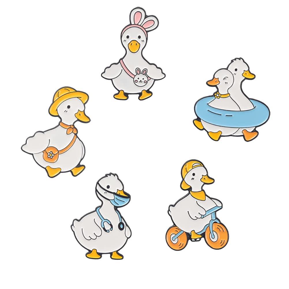 Enamel Backpack Pins, 5pcs Funny Duck Pins for Jeans, Cute Animal Hat Brooches Pins Aesthetic, Metal, no gemstone