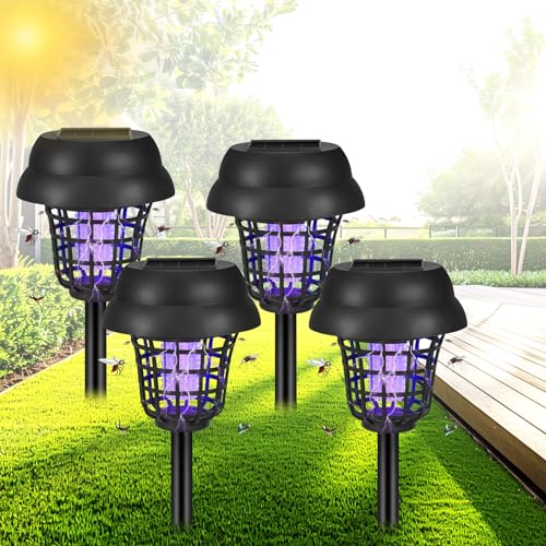 4 Pack Solar Bug Zapper Outdoor Waterproof, 2026 New Mosquito Zapper & Killer for Gnats, Flies, Insects, Solar Powered Bug Lights for Yard, Garden, Patio, Farm
