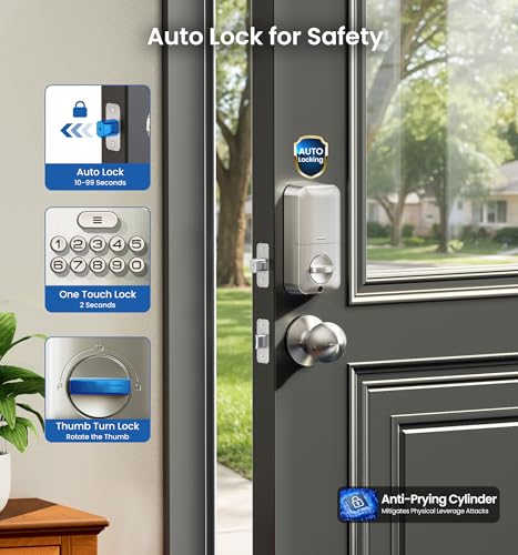 Image of Veise Fingerprint Door Lock with 2 Knobs - Keyless Entry Door Lock with Handle, Electronic Keypad Deadbolt, Smart Front Handle Set, Auto-Locking, Waterproof, Easy Installation, Satin Nickel