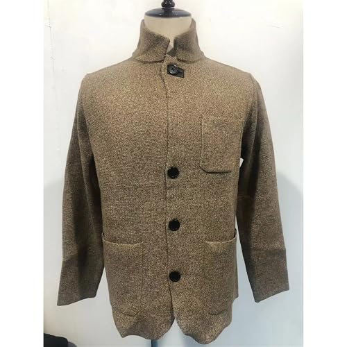 Men's Blazer Collar Long Sleeve Button Sweater Regular Fit Knit Men Cardigans Casual Sweater Sport Pockets Coat Khaki3