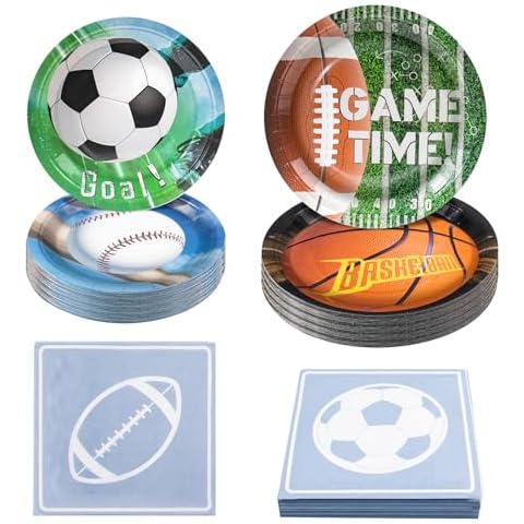 180Pcs Sports Party Supplies Paper Plates and Napkins Serve 60 Disposable Tableware Set for Birthday Party Decorations Game Day Family School Holiday Sports Events Cover
