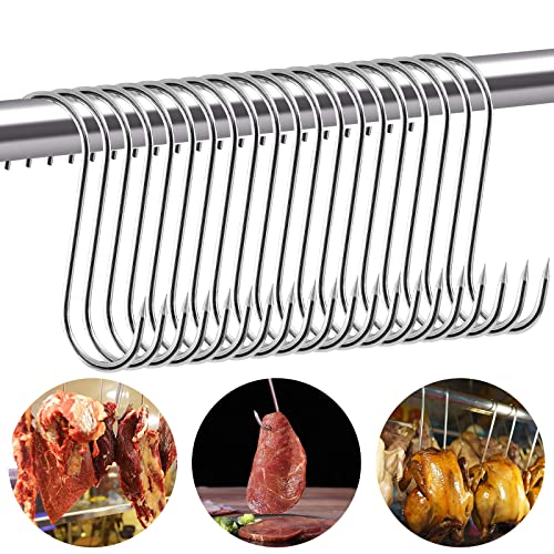 Mecctuck Fleischerhaken, S Haken, 20 Stück Hacken, 3 x 15CM Fleischerhaken Edelstahl, Metallhaken, Räucherhaken mit Spitzen Ende, Fleischhaken, S-haken für Fleisch Räuchern Fleischverarbeitung BBQ