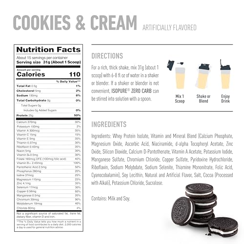 Isopure Zero Carb Whey Isolate Protein Powder, Cookies & Cream 1 LB - image 7