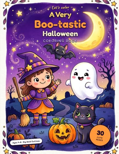 A Very Boo-tastic Halloween Coloring Book: 30 Cute & Fun Halloween Coloring Pages for Kids Ages 4-8 | Ghosts, Cats, Witches, Pumpkins & More | Perfect Halloween Gift for Boys and Girls. image 2