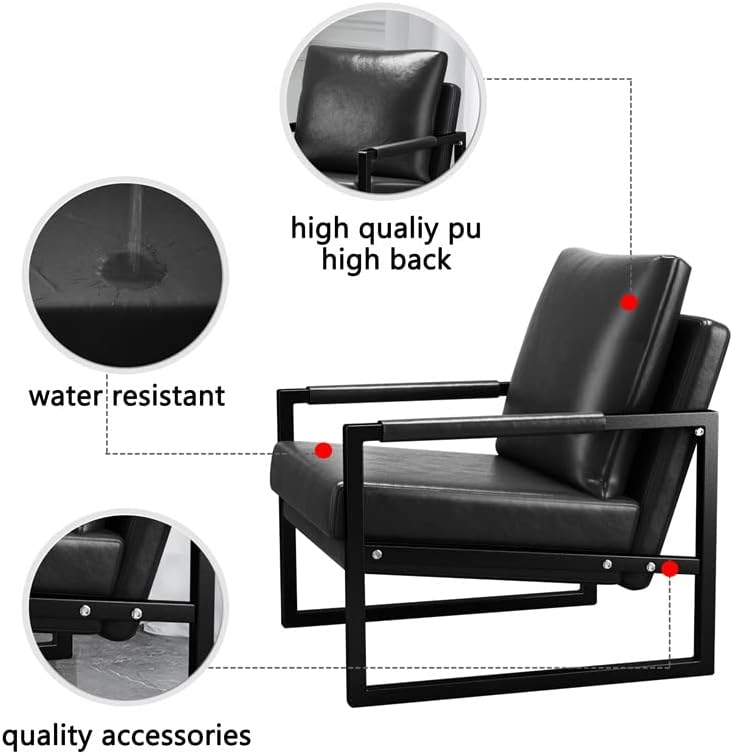 Miniatura 5 de Goujxcy Sillón tapizado de piel sintética de mediados de siglo, moderno con marco de metal, respaldo acolchado extra grueso y cojín de asiento para