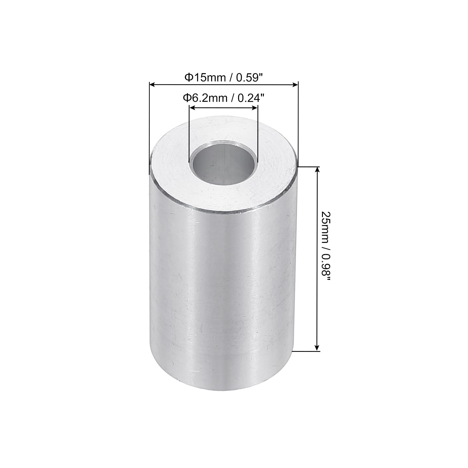 PATIKIL M6 Aluminum Spacers, 6pcs 1/4" x 5/8" Round Metal Spacers for 1/4 or M6 Screw Bolts, Unthreaded Standoff Bushing 1"L - Image 2