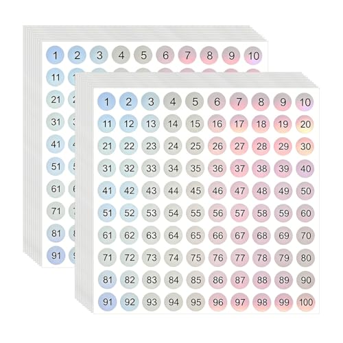 2000 Pcs 0.4 Inch Consecutive Number Stickers 1-100 Round Labels Vinyl Self-Adhesive Numbered Stickers for Office Classroom Inventory Storage (Gradient Color 0.4 Inch)
