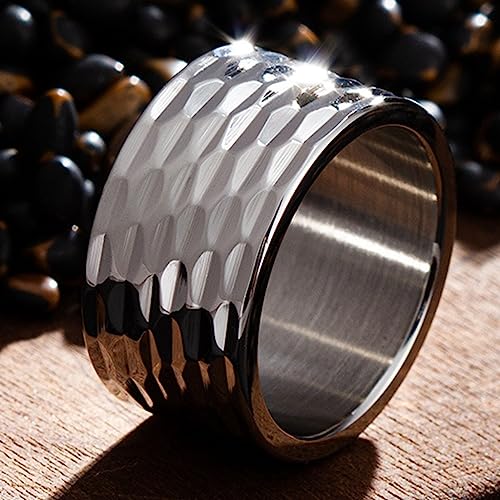 Jude Jewelers 12mm Stainless Steel Hammered Pattern Wedding Band Ring - Classic, Simple, and Timeless Design2