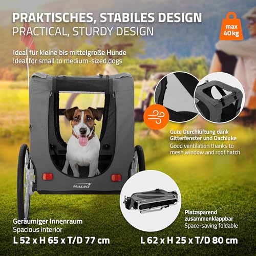 Hauki Fahrradanhänger & Hundebuggy 2 in 1 klappbar, Grau, 130x72x90 cm, Hundeanhänger für Hunde bis 40 kg, Anhänger mit Reflektoren, Leine & Flagge, Hundefahrradanhänger Hundewagen Hundetransporter