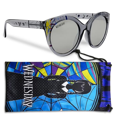 Sun-Staches Kids Wednesday Addams Sunglasses Stylish, Comfortable & Durable UV-Protective Girls Glasses With Soft Carrying Case - Officially-Licensed Wednesday Addams Gifts