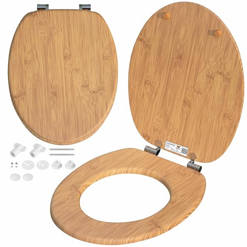 CASARIA® Siège de WC Bambou système d'abaissement automatique MDF abattant standard salle de bain lunette couvercle toilette