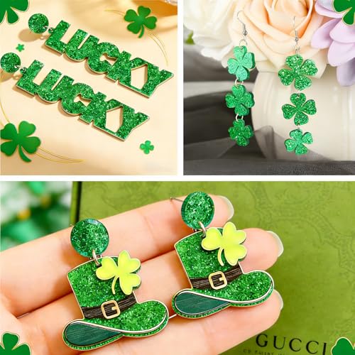 St Patricks Day Earrings & Tattoos for Women, 3 Pairs Irish Earrings + Shamrock Temporary Tattoos for Irish Festival Party Celebration, Green Saint Patricks Day Shirt & Outfits Accessories for Adults - Image 5
