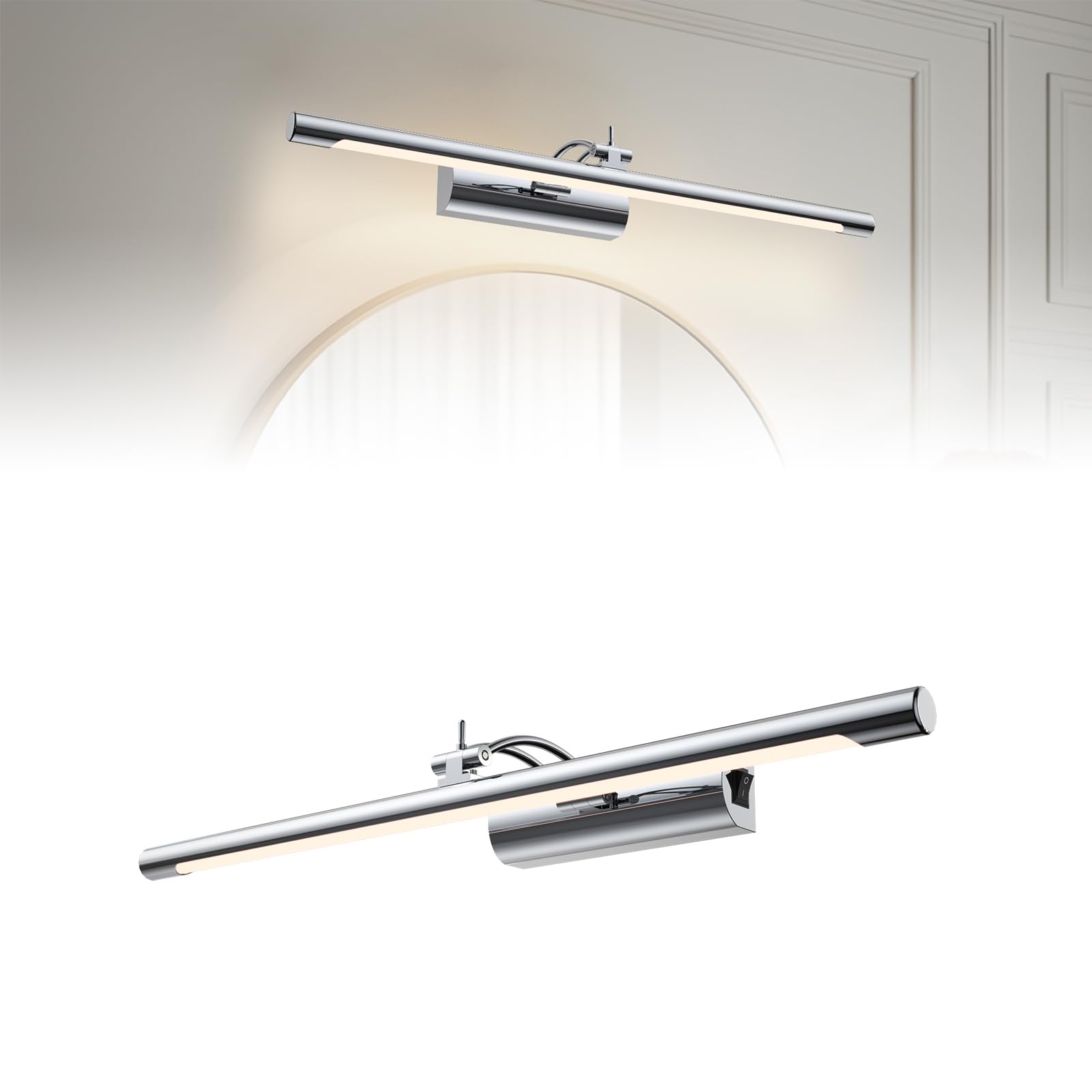 ACXIN LED Spiegellampe Badezimmer 15W 55cm Edelstahl Warmweiß 3000K 1050LM, Spiegelleuchte IP44 mit Schalter, Schminklicht Badlampe Wandleuchte für Spiegelbeleuchtung