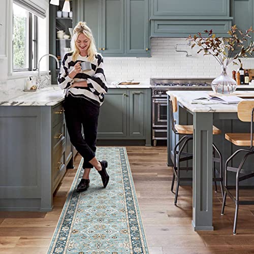 YOUFORTONG 2x12 Runner Rus for Hallways Soft Kitchen Rug Non Slip Rug Runner with Rubber Backing for Bathroom Washable Non Shedding Farmhouse Runner Rug(Green, 2 x 12)