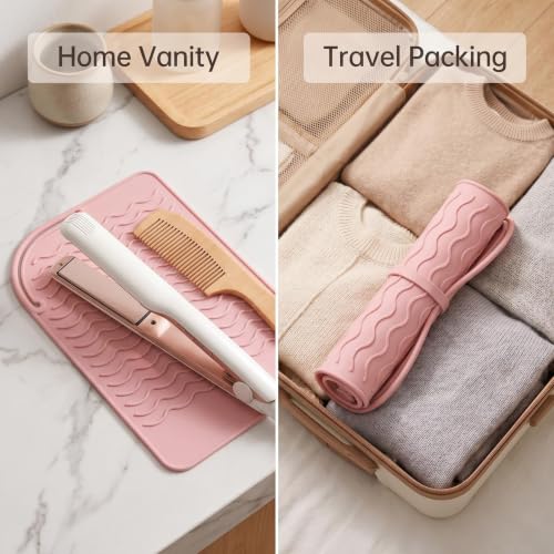 Silicone Heat Resistant Mat Sleeve, Hot Hair Tools Protective Pad, Portable Travel Heat Proof Case for Curling Iron, Hair Straightener, Pink miniatura 6