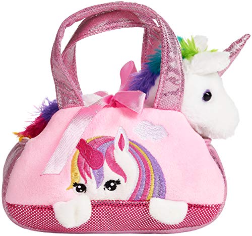 BRUBAKER Regenboog Pluche Eenhoorn in Handtas - 20 cm - Knuffel in Tas - Roze - Image 3