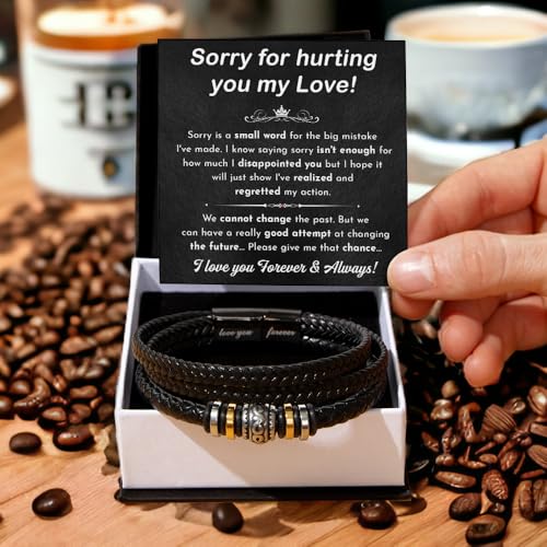 Im Sorry Bracelet Gift For Men, Forgive Me Bracelet, I'm Sorry For Hurting You Bracelets For Him, Apology Gifts For Husband, I Am Truly Sorry Bracelets With Heart Touching Message Card & Gift Box2