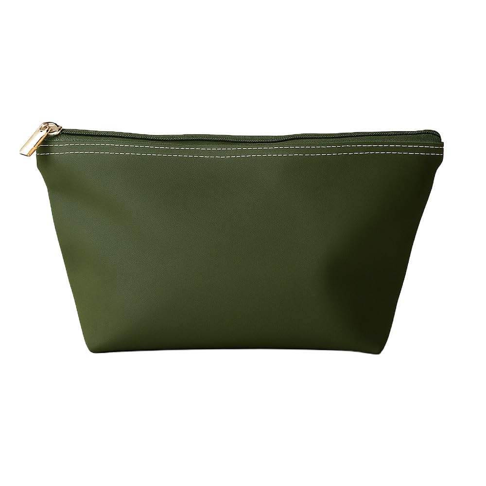 premium vegan leather makeup pouch for women green c canvas zipper pouch for women and girls vegan leather durable reusable travel makeup toiletry stationery cable organizer multicolor
