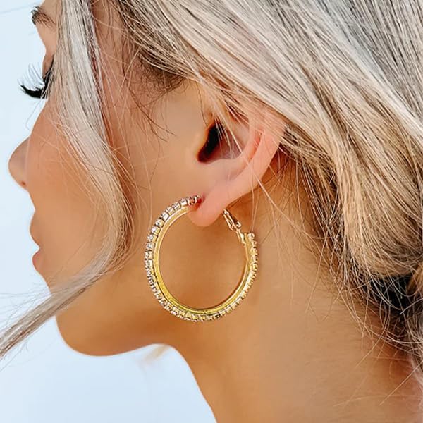 PABBEU 2mm 925 Sterling Silver Earrings Big Sterling Silver Hoop Earrings for Women Large Rhinestone Hoop Earrings Thin Hypoallergenic Cubic Zirconia Earrings for Women 30/40/50/60/70mm - Image 2