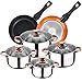Batterie de cuisine 8 pièces compatible avec induction SAN IGNACIO Altea en acier inoxydable avec set de poêles Neon (20,24 cm) en aluminium forgé adapté pour induction