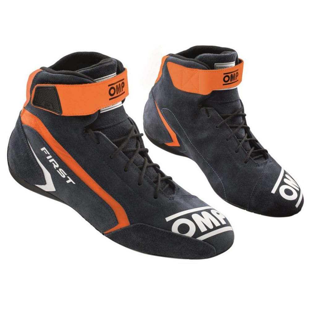 OMP First Racing Shoes, FIA Approved, Navy Blue/Orange, Size EU 48 / US 14