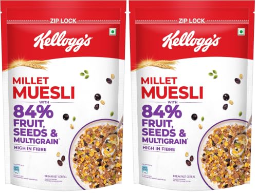 Image of Kellogg's Millet Muesli with 84% Fruit, Seed & Multigrain| Power Breakfast | No Maida No Palm Oil | India's No 1 Muesli | 1000g (Pack of 2)