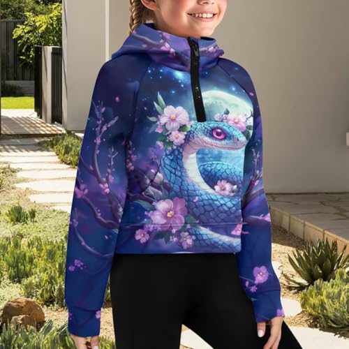WELLFLYHOM Girls' Hoodies 5-14T Long Sleeve Sweatshirts Half Zipper Pullover Crop Tops Graphic Fall Clothes3