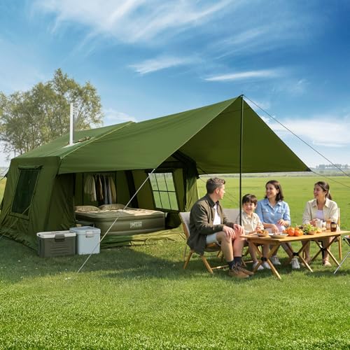 Image of ABORON Inflatable Camping Tent, 4 /6 /8 /10 /12 Person Easy Setup Blow Up Tent with Hand Pump, PU3000mm Waterproof 4 Season Glamping Tent for Outdoor Camping