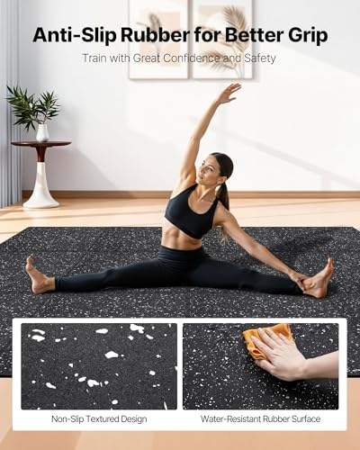 Image of VEVOR 0.4Inch 96sq.ft 24 Tiles Gym Flooring for Home Gym, Rubber Top with High Density EVA Foam, 24 x 24In Gym Floor Exercise Equipment Mats, Interlocking Gym Mats, Puzzle Workout Mats, Black & White