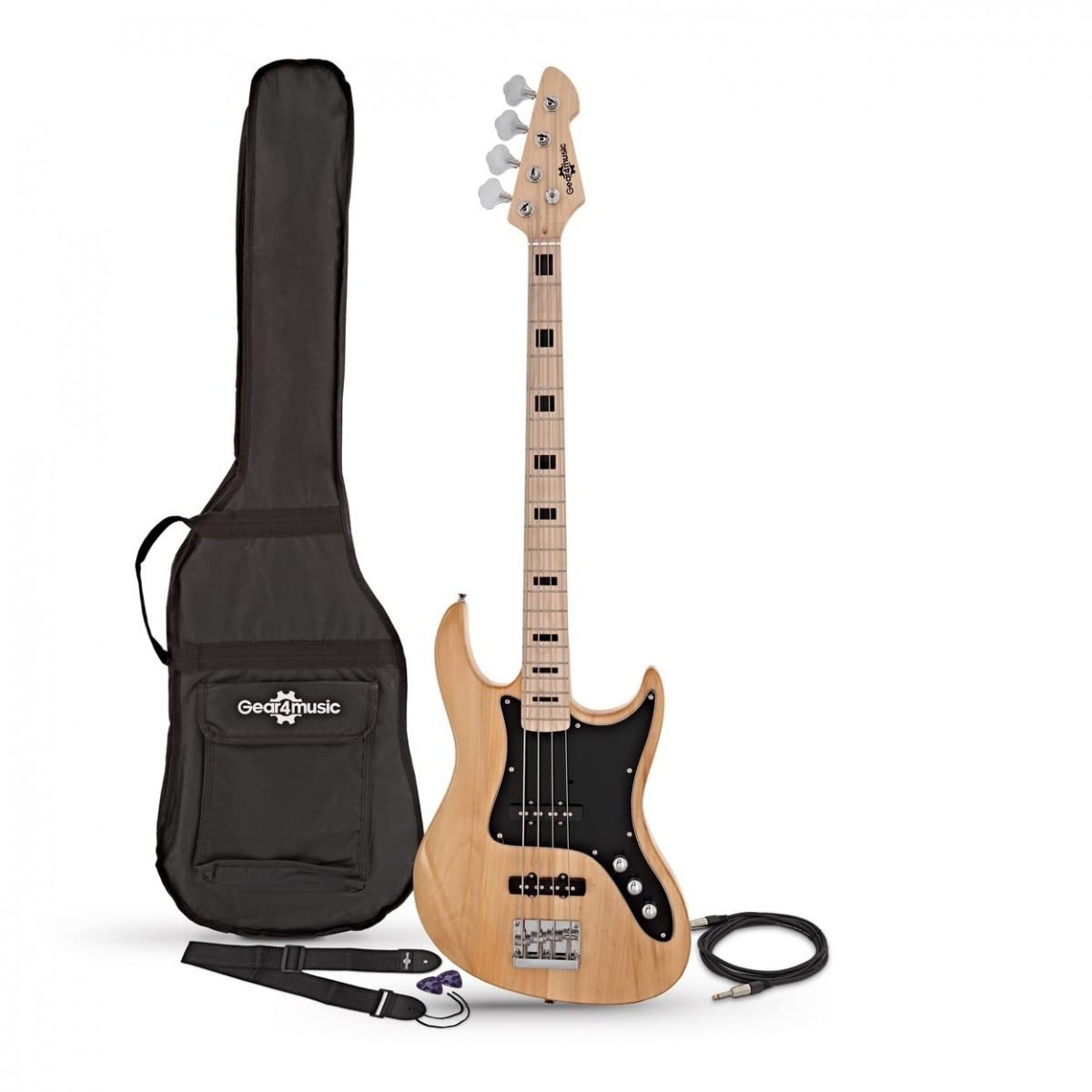 Gear4music LA-II Guitare basse électrique 4 cordes naturel