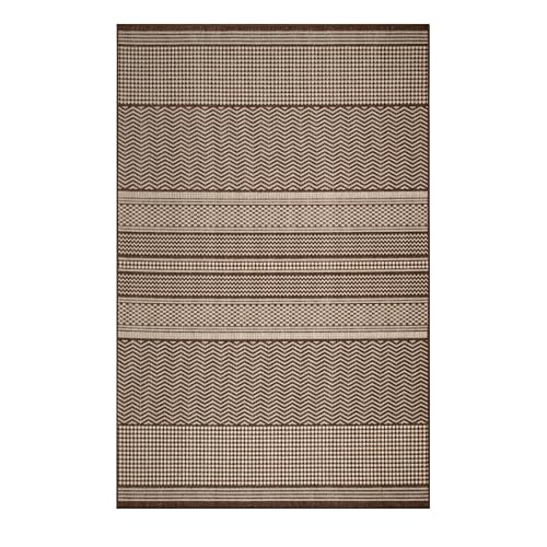 oKu-Tex Alfombra de interior y exterior resistente a los rayos UV, para interior y exterior, a rayas, en zigzag, porche, cocina, baño, aspecto de sisal, beige y marrón, 80 x 150 cm