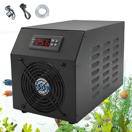 JIYINGHUI Aquarium-Kühler, 16 Gal/60 L 2 en 1 Hydrokultur-Systeme, Kühlsystem mit Leisen Lüftern, Schnelles Heizen/Kühlen für Fische, Garnelen Korallen mit Pumpe Rohr AquariumChiller