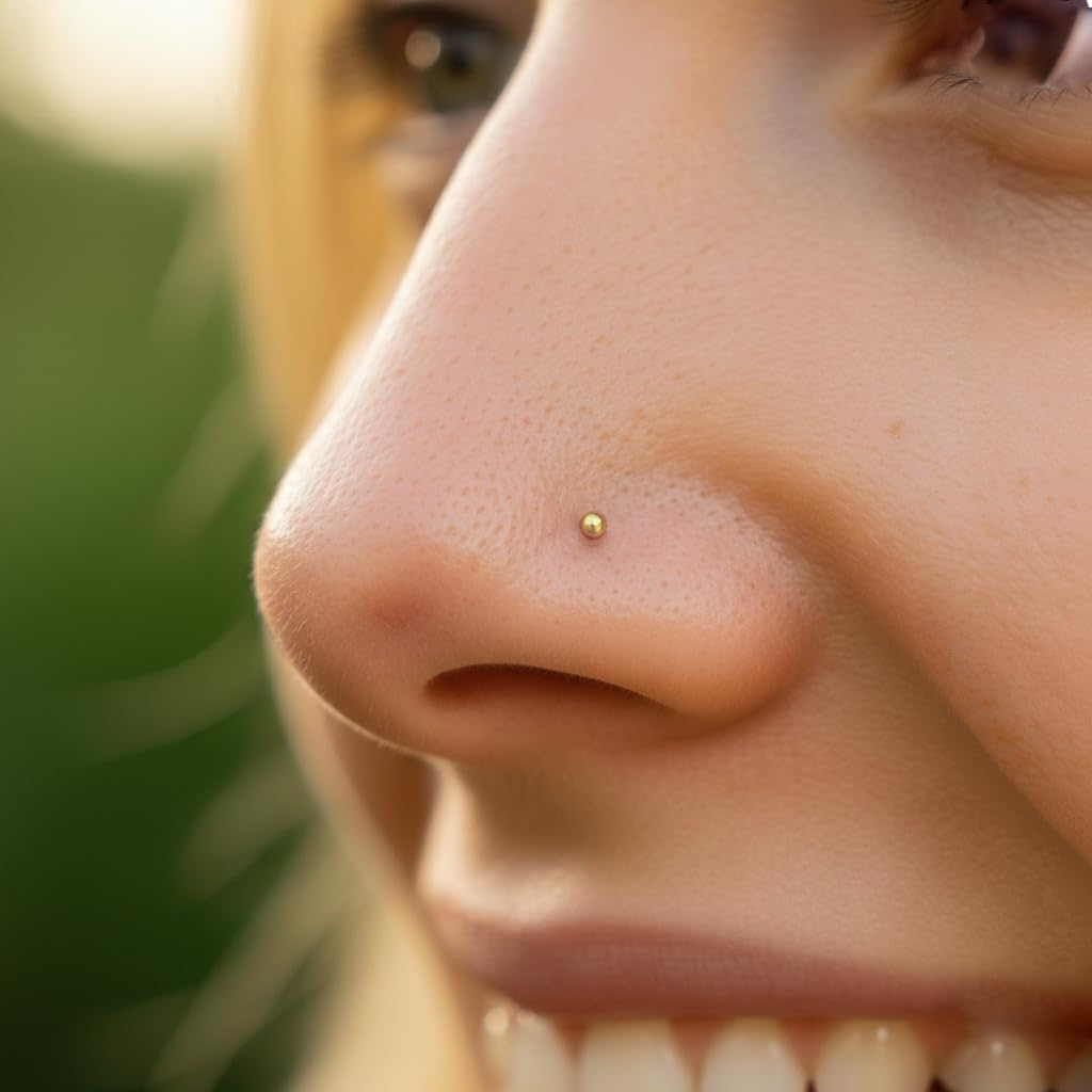 14K Gold Filled Tiny Gold Nose Stud for Women - 24G L Shaped Nose Stud - Small 1mm Ball Nostril Piercing Jewelry Dainty Gold Nose Ring - Hypoallergenic Minimal Everyday - Nose Piercing Accessory